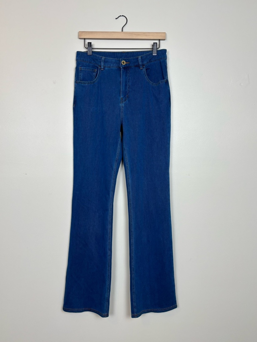 Halara Jeans Womens Medium Tall Blue Faux Denim Knit High Rise Boot Cut